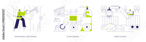 Tree removal service abstract concept vector illustrations.