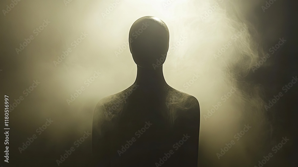 Silhouette of a faceless mannequin in smoky light Silhouette of a faceless mannequin in smoky light