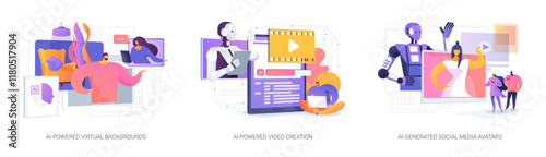 AI tools for social media abstract concept vector illustrations.