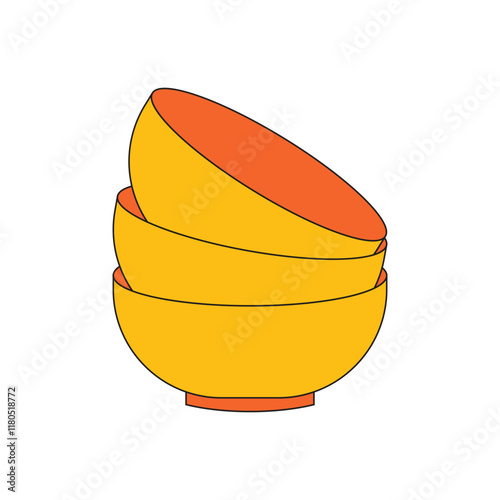 Illustration bowl stack vintage unique design with blank background
