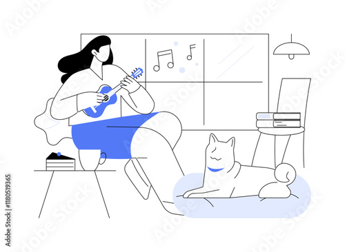 Playing ukulele isolated cartoon vector illustrations.