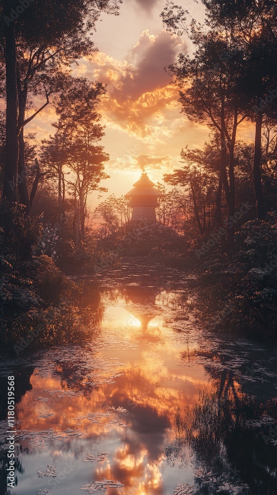 Sunset Landscape: Golden Hour Reflection on Calm Water Sunset Landscape: Golden Hour Reflection on Calm Water