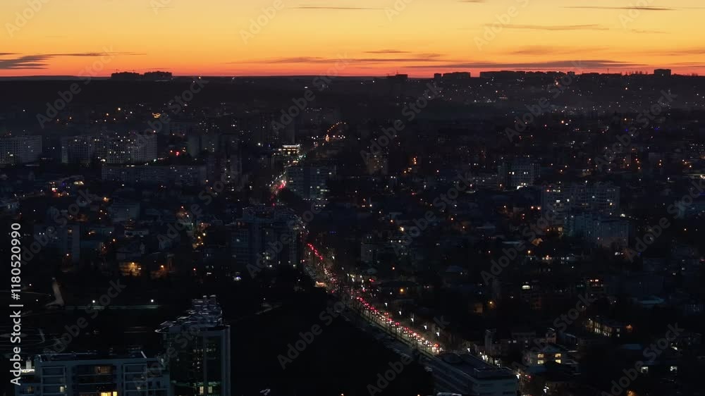 Aerial drone view of Chisinau, Moldova at sunset Aerial drone view of Chisinau, Moldova at sunset
