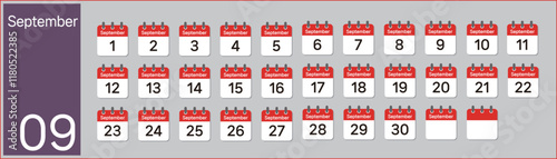 Vector (Illustration) of September calendar made with numbers in the shape of icons
