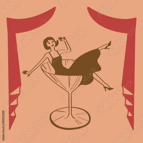 Vintage Woman in a Cocktail Glass