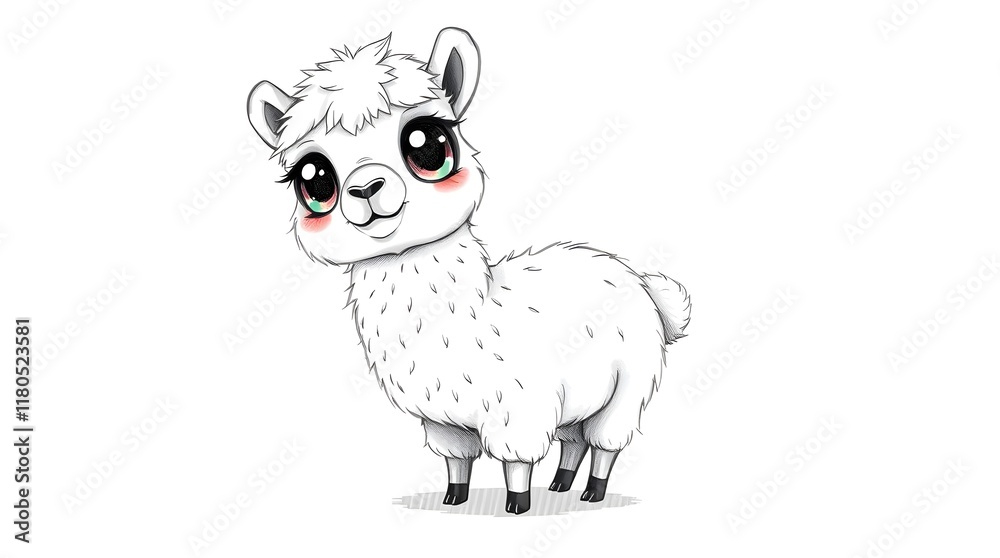 Fototapeta premium one cute little alpaca isolated on light background for fun animal portraits