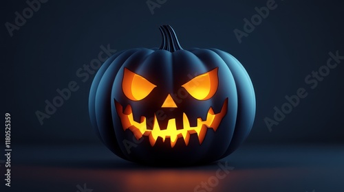 Glowing Halloween pumpkin with scary face. (1) photo