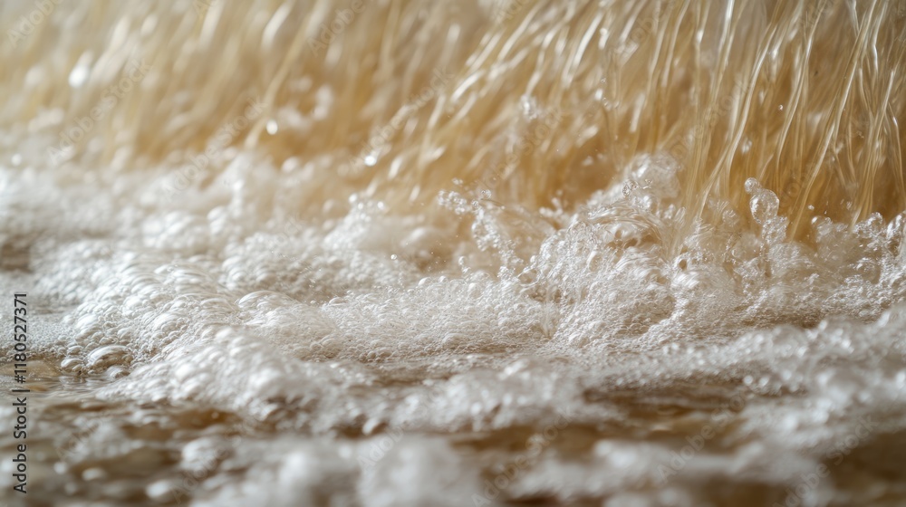 A close-up of flax fibers soaking in water during the retting stage for linen fabric. A close-up of flax fibers soaking in water during the retting stage for linen fabric.