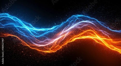 Fiery Ice Digital Art: Abstract digital artwork of intertwining blue and orange energy streams, creating a visually stunning contrast of fire and ice. Perfect for backgrounds, wallpapers.