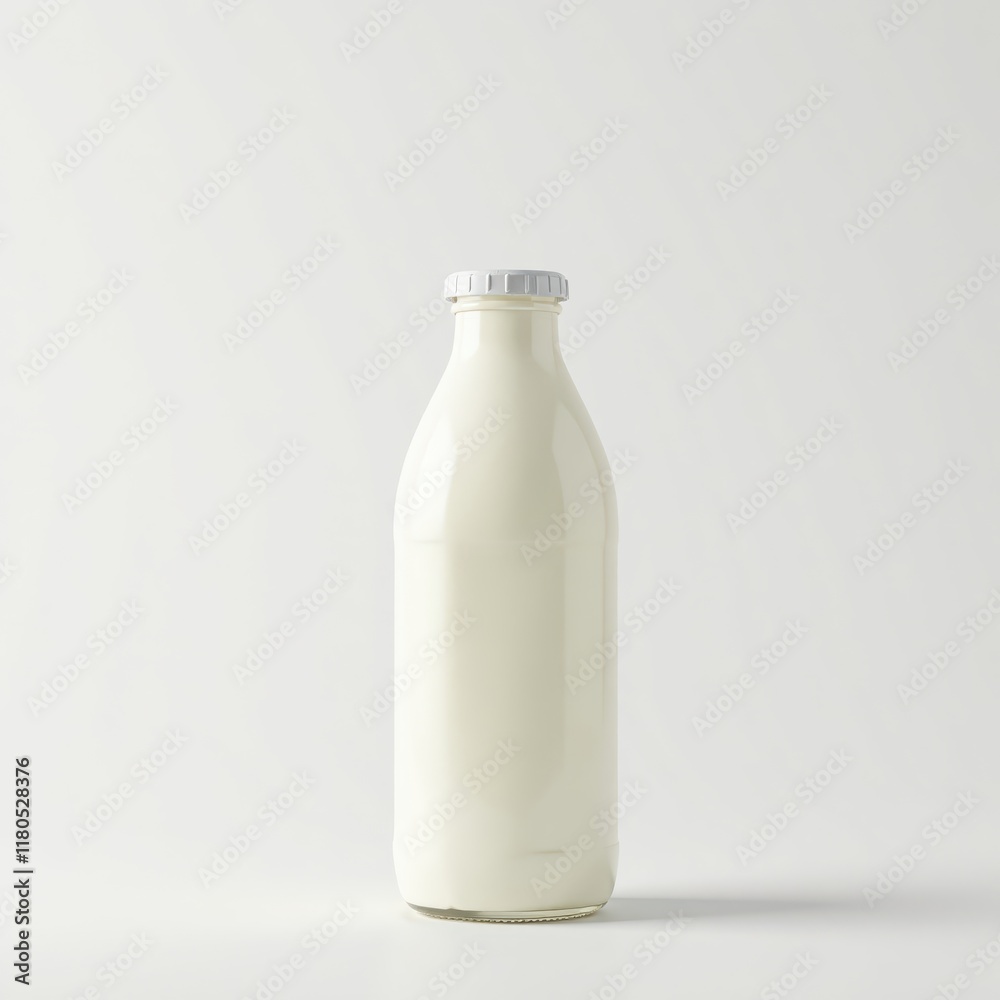 Full unopened milk bottle, pristine white background, healthy, milk, fresh Full unopened milk bottle, pristine white background, healthy, milk, fresh