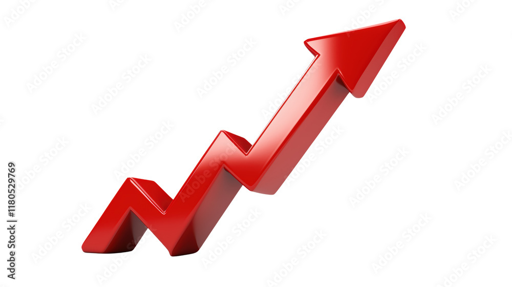 Red 3D Arrow Graph Showing Growth and Success for Business Presentations on white and transparent Background Red 3D Arrow Graph Showing Growth and Success for Business Presentations on white and transparent Background