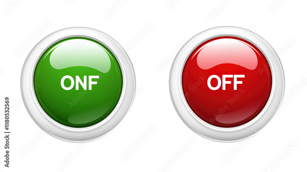 Glossy On Off Switch Buttons for Digital Interfaces and Website Design on white and transparent Background Glossy On Off Switch Buttons for Digital Interfaces and Website Design on white and transparent Background