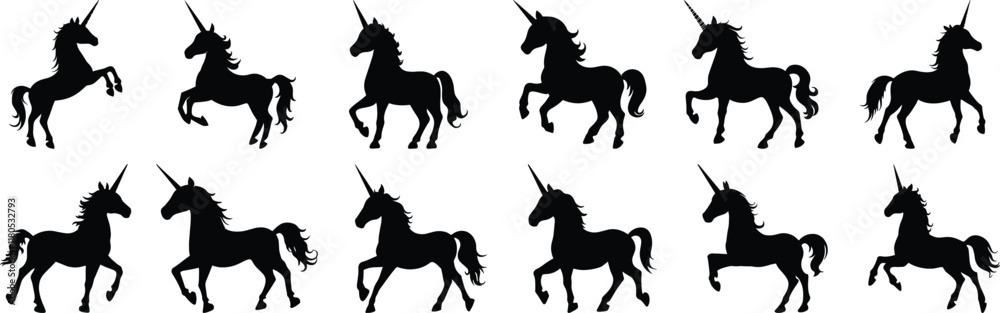 Unicorn silhouette set vector design big pack of girl illustration and icon Unicorn silhouette set vector design big pack of girl illustration and icon