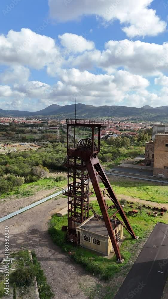 Riprese aeree dei resti di un antica miniera del 1938 nella cittadina di Carbonia in Sardegna Riprese aeree dei resti di un antica miniera del 1938 nella cittadina di Carbonia in Sardegna