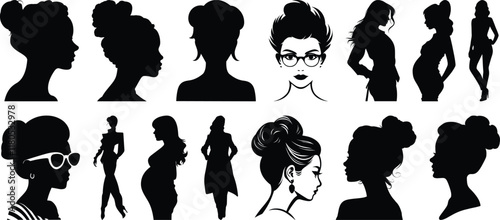 Woman silhouettes set, fashion pack of vector silhouette design, isolated background