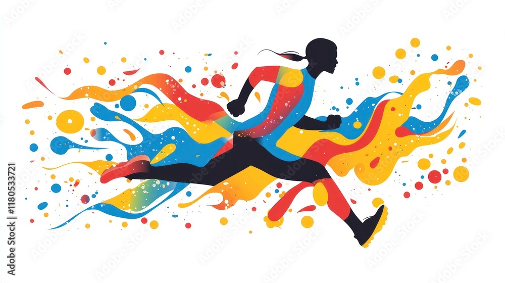 Fototapeta premium Abstract colorful runner silhouette.