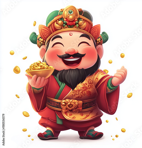 God of wealth ,3d ,Chinese New Year Festival,Chinese text translation gold and wealth, Luxurious Red and Gold Chinese New Year 2025 3d Rendered Decorations Illustration. Happy Chinese New Year.