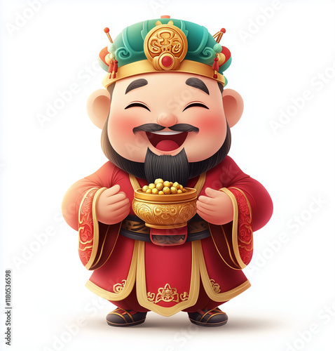 God of wealth ,3d ,Chinese New Year Festival,Chinese text translation gold and wealth, Luxurious Red and Gold Chinese New Year 2025 3d Rendered Decorations Illustration. Happy Chinese New Year.