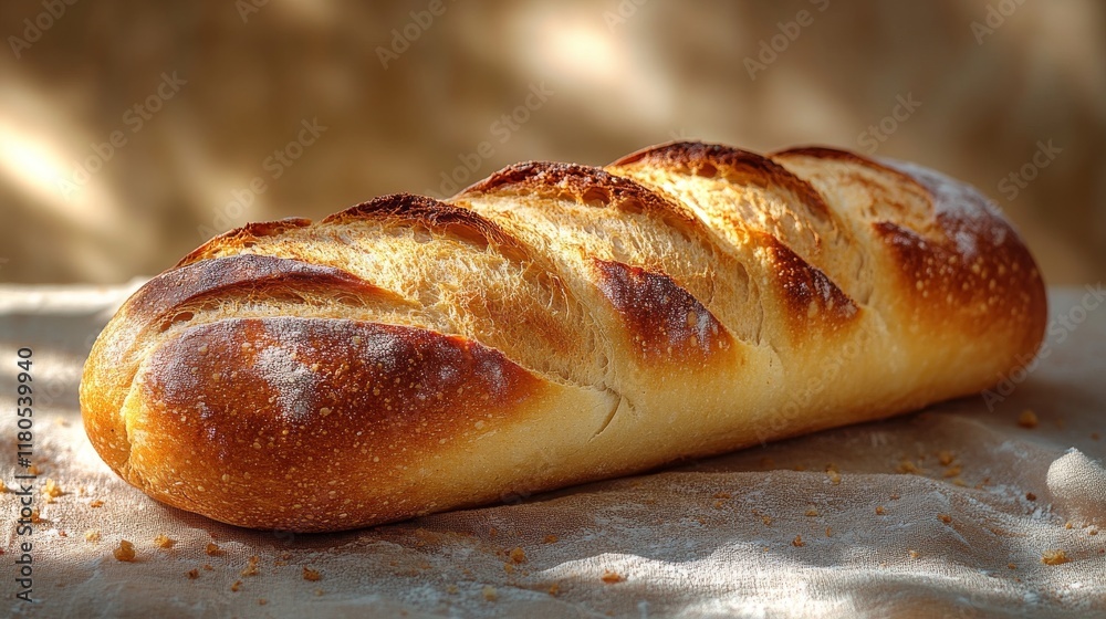 close-up of a baguette of bread on the table with a beige background. food advertising. close-up of a baguette of bread on the table with a beige background. food advertising.