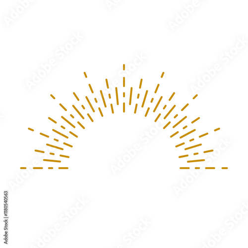 Vintage sunburst with lines, featuring sunset beams, a half circle with radial rays, or a sunrise design. Boho style with a modern, minimalist bohemian aesthetic. Vector illustration.