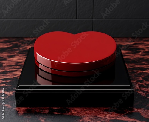 Red heart-shaped button on black base. photo