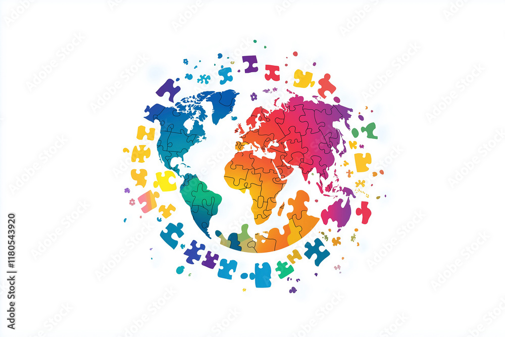 Fototapeta premium 2 April world. Autism Awareness Day. Colorful Puzzle icon with puzzle. Banner background design template