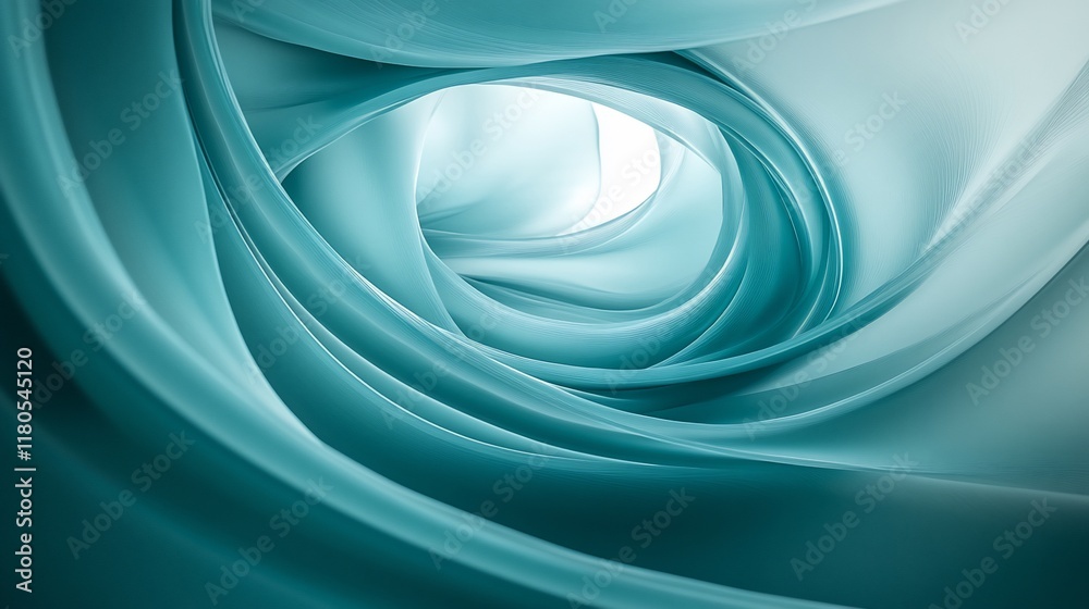 Obraz premium Teal Swirling Abstract Tunnel, Light at End