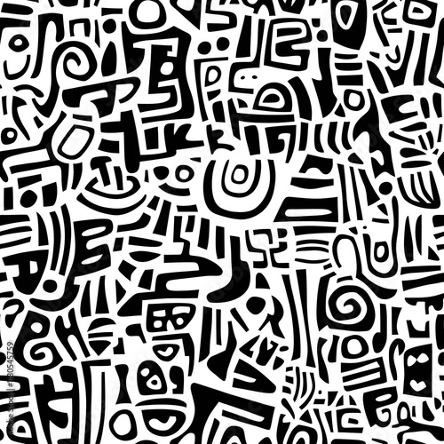 Abstract Black and White Shapes: Bold Geometric Design Seamless Pattern