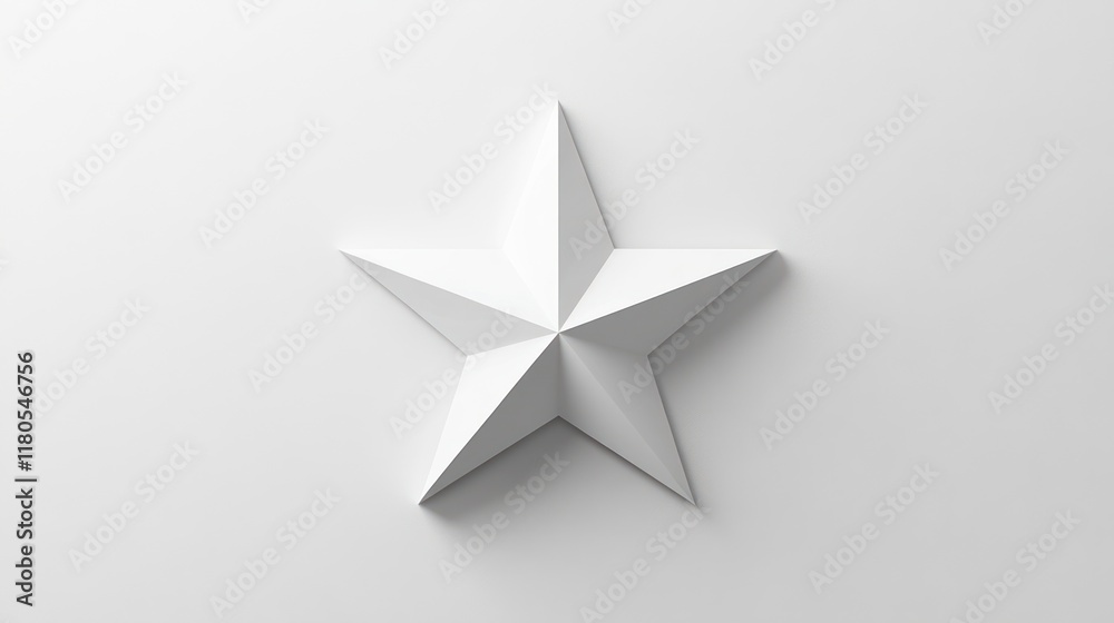 Obraz premium White five-pointed star, minimalist design, 3D render.