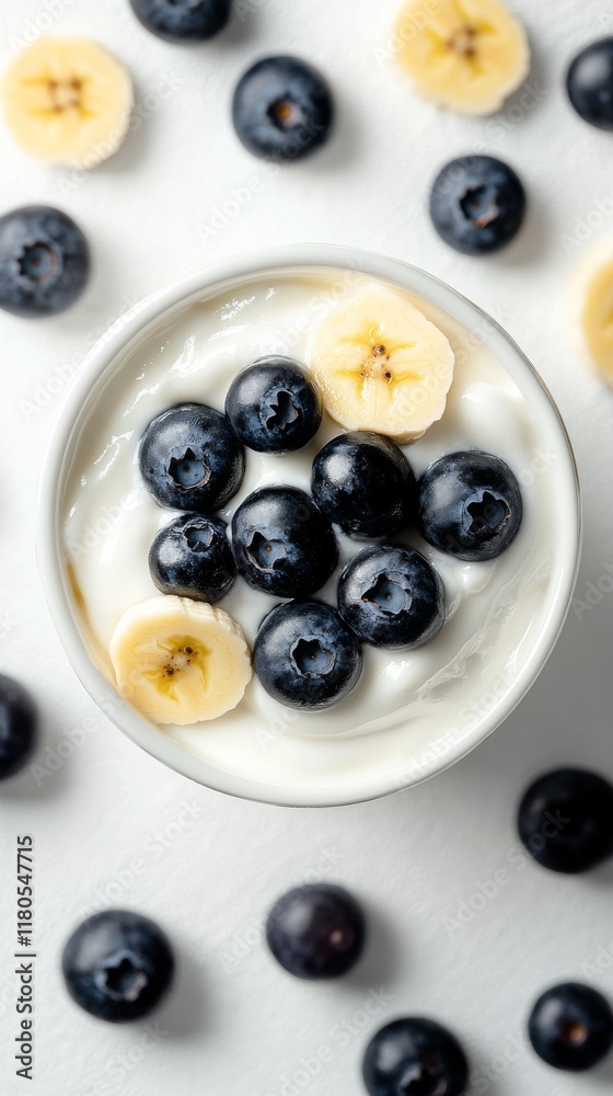 A cup of yogurt with blueberries on top isolated background. National Frozen Yogurt Day A cup of yogurt with blueberries on top isolated background. National Frozen Yogurt Day