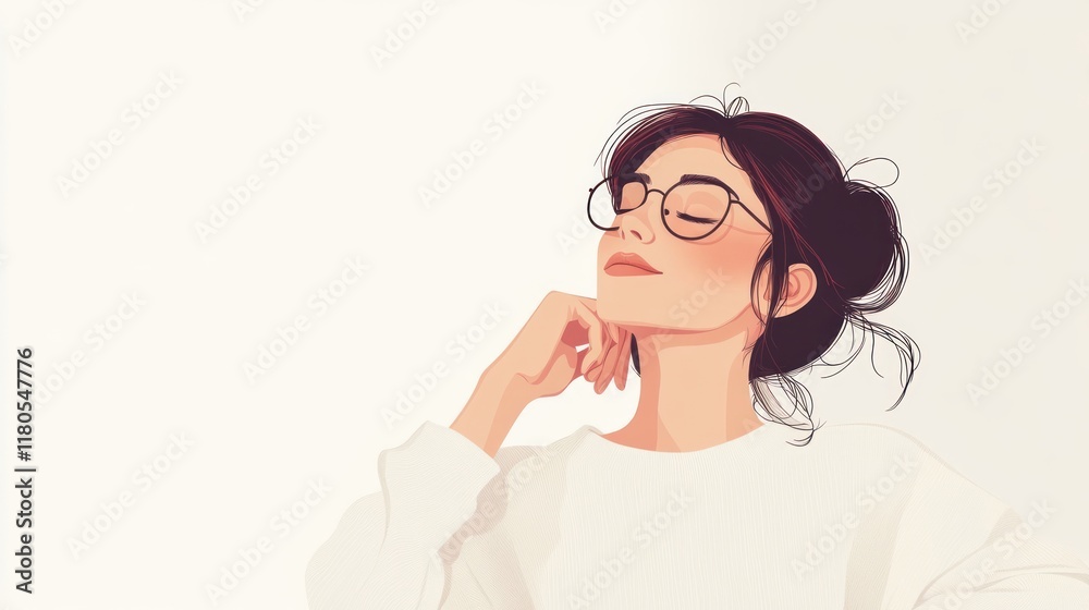 Serene woman with glasses, eyes closed, peaceful expression. Serene woman with glasses, eyes closed, peaceful expression.