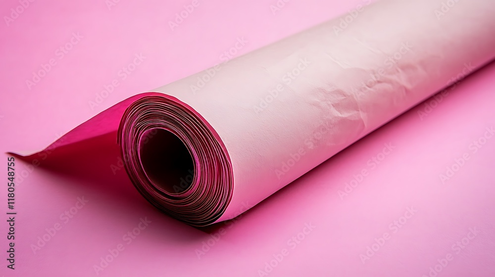 Rolled pink paper on pink background. Rolled pink paper on pink background.