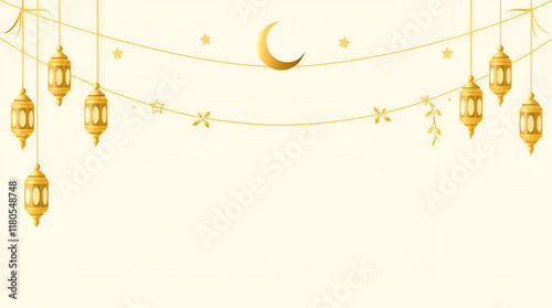 Arabic traditional Ramadan Kareem.,Eidul fitur Muslim ornamental hanging golden lanterns, stars and moon vector illustration set. Islamic oriental style  photo