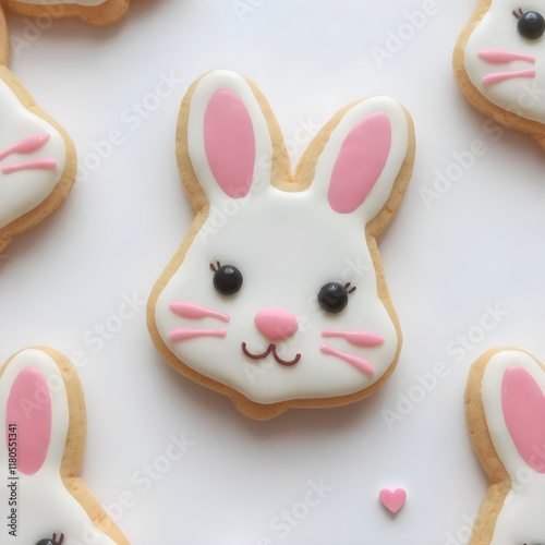 Una hermosa galleta de conejito en lindos tonos pastel photo