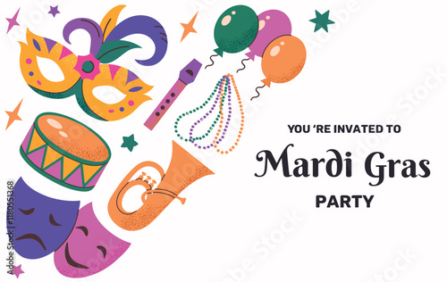 Wallpaper Mural Mardi gras carnival card banner poster invitation illustration Torontodigital.ca