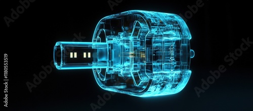 Universal serial bus type-C with blue X-ray effect on a black background. photo