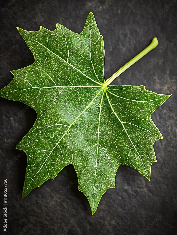 Single green maple leaf on dark background. Single green maple leaf on dark background.