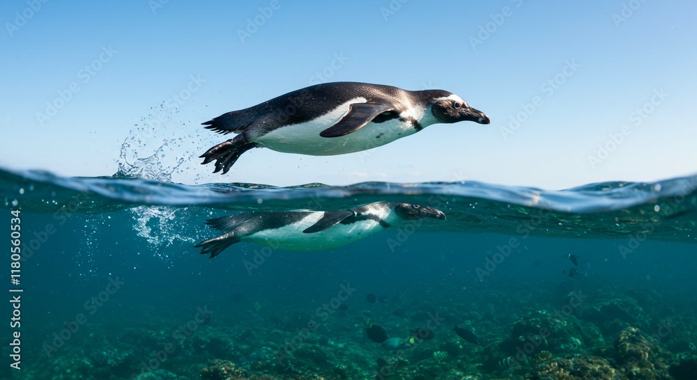 Fototapeta premium Penguin Diving Ocean Underwater Wildlife Animal Nature