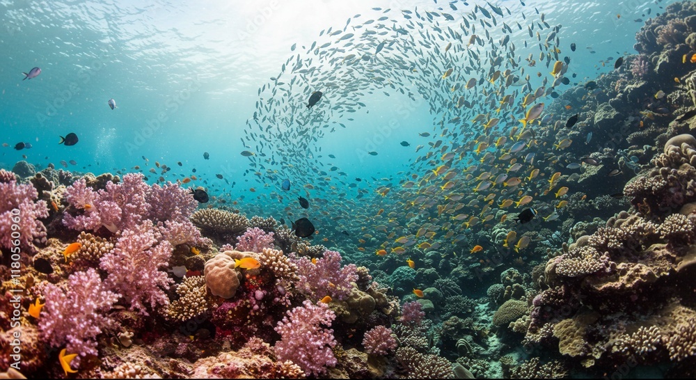 Fototapeta premium Vibrant Coral Reef Tropical Fish Underwater Scene Ocean Life Marine Ecosystem