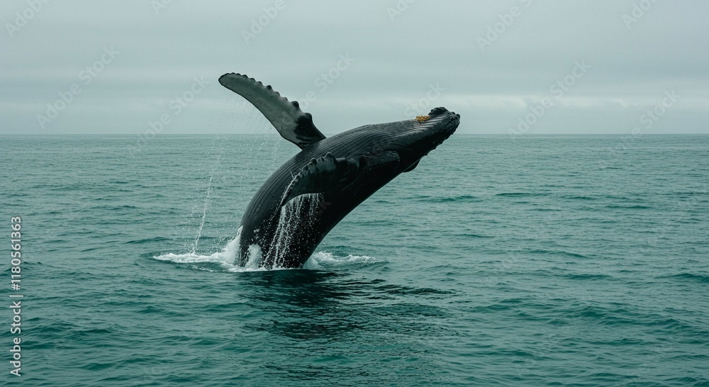 Fototapeta premium Humpback Whale Breaching Ocean Water Wildlife Photography
