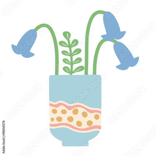 spring tulip flower in a pot vase flat design