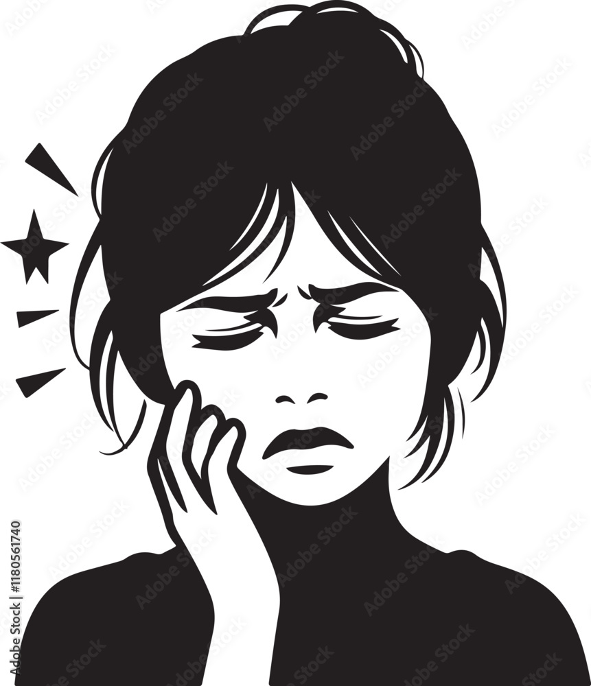 silhouette sketch of a small child experiencing toothache with an expression of pain