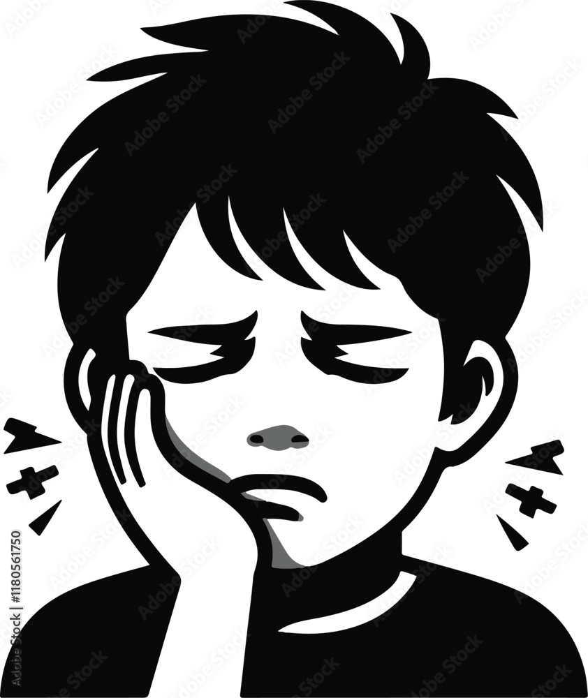 silhouette sketch of a small child experiencing toothache with an expression of pain silhouette sketch of a small child experiencing toothache with an expression of pain