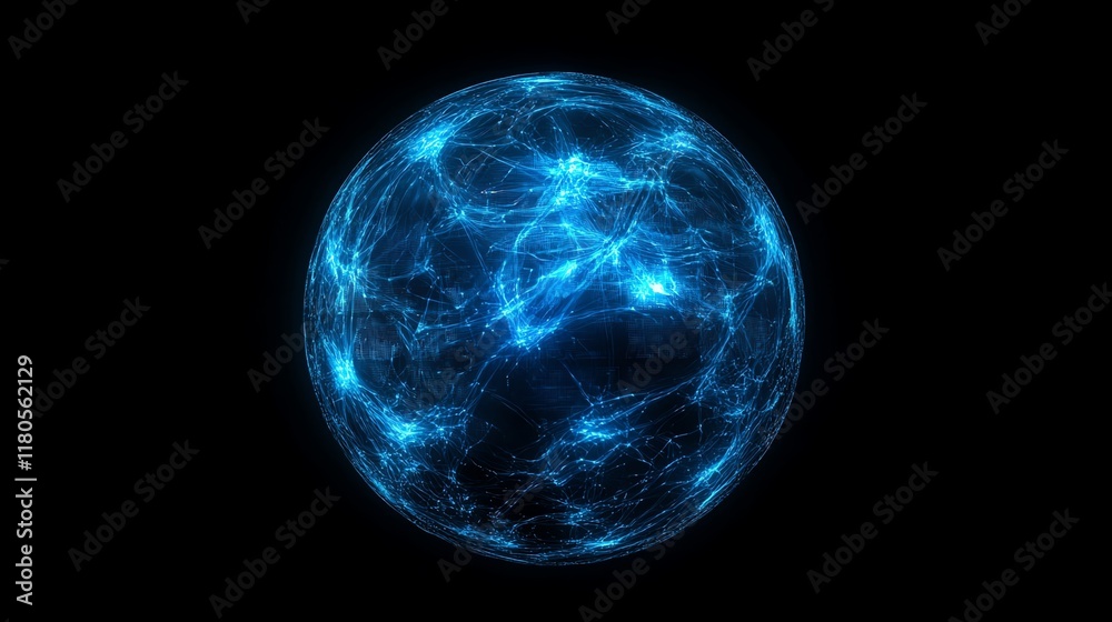 Obraz premium Futuristic blue digital sphere with glowing network connections, floating in a dark space, illustrating cuttingedge digital technology and innovation