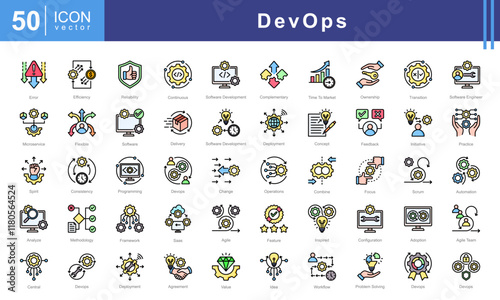 DevOps icon collection set. Containing software, development, operations, practice, combine, system development life cycle icon.