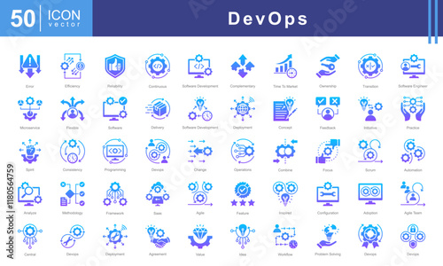 DevOps icon collection set. Containing software, development, operations, practice, combine, system development life cycle icon.