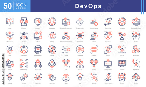 DevOps icon collection set. Containing software, development, operations, practice, combine, system development life cycle icon.