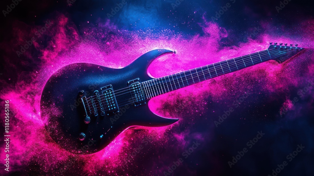 Obraz premium Electric Guitar in a Pink and Blue Explosion