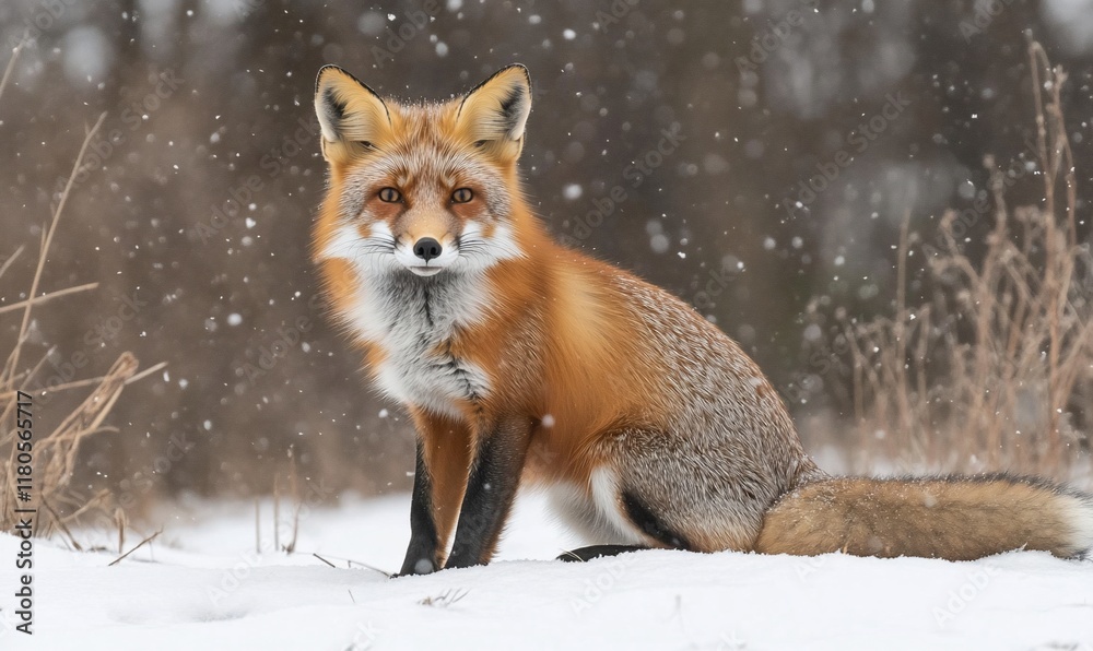 Red fox in snowy forest, winter wildlife (1) Red fox in snowy forest, winter wildlife (1)