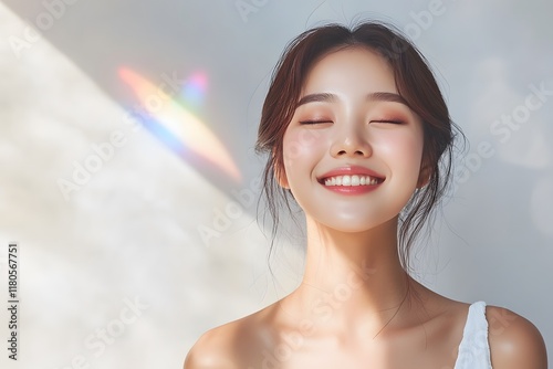 beautiful Korean woman skin smiling , Generative AI